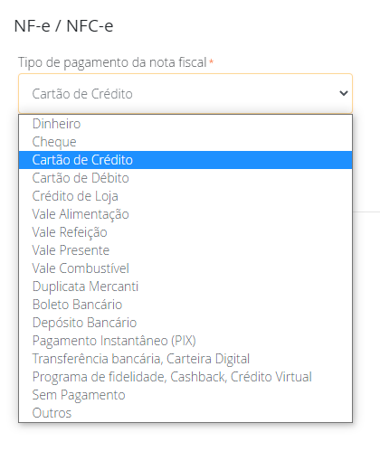 Tipo de pagamento