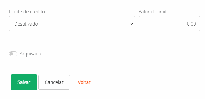 Informando o limite de crédito no cadastro do cliente