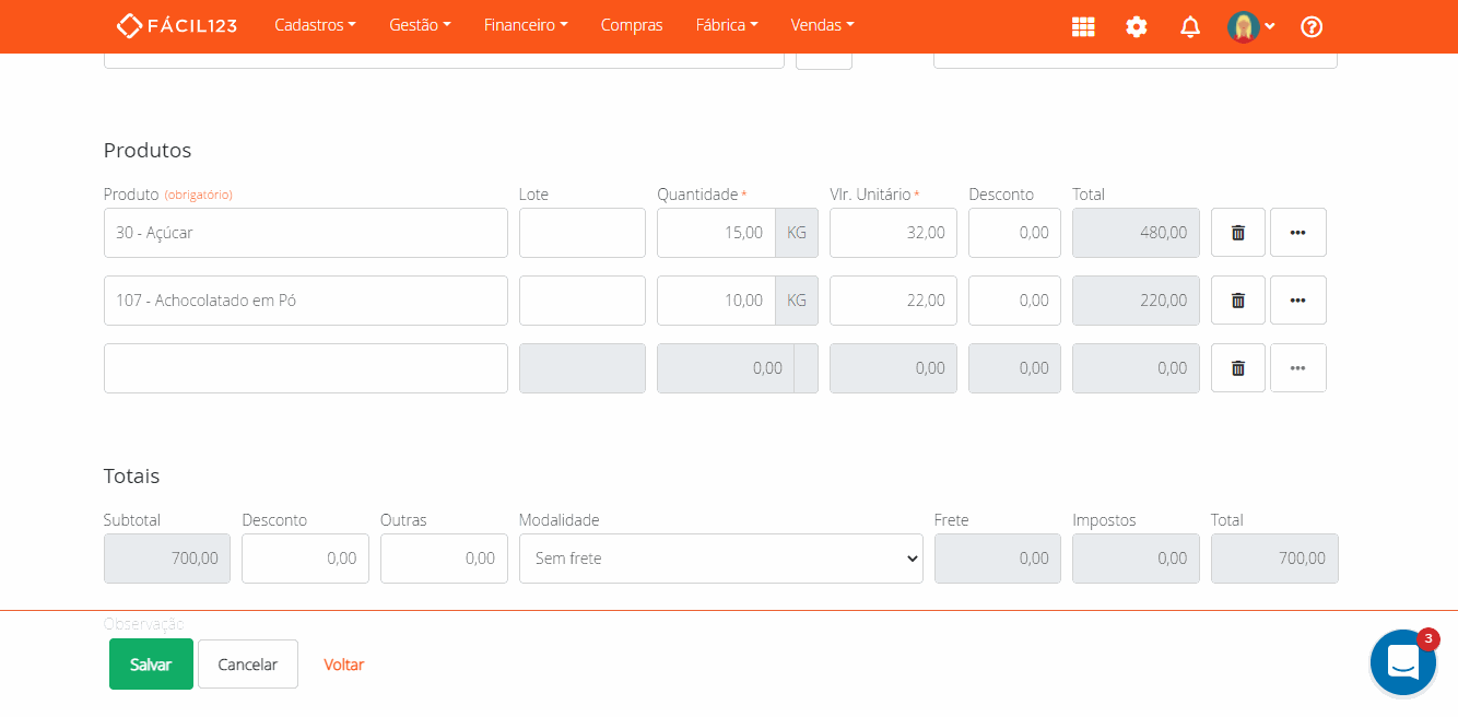 Complementando produtos