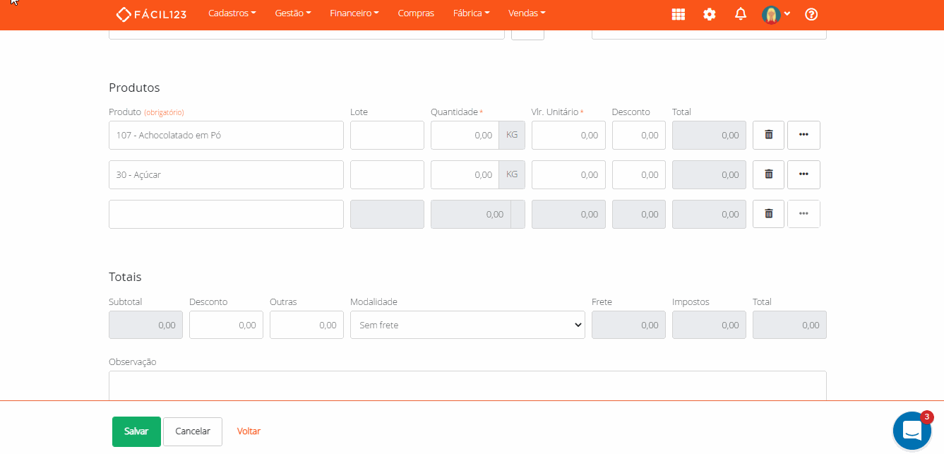 Informações complementares