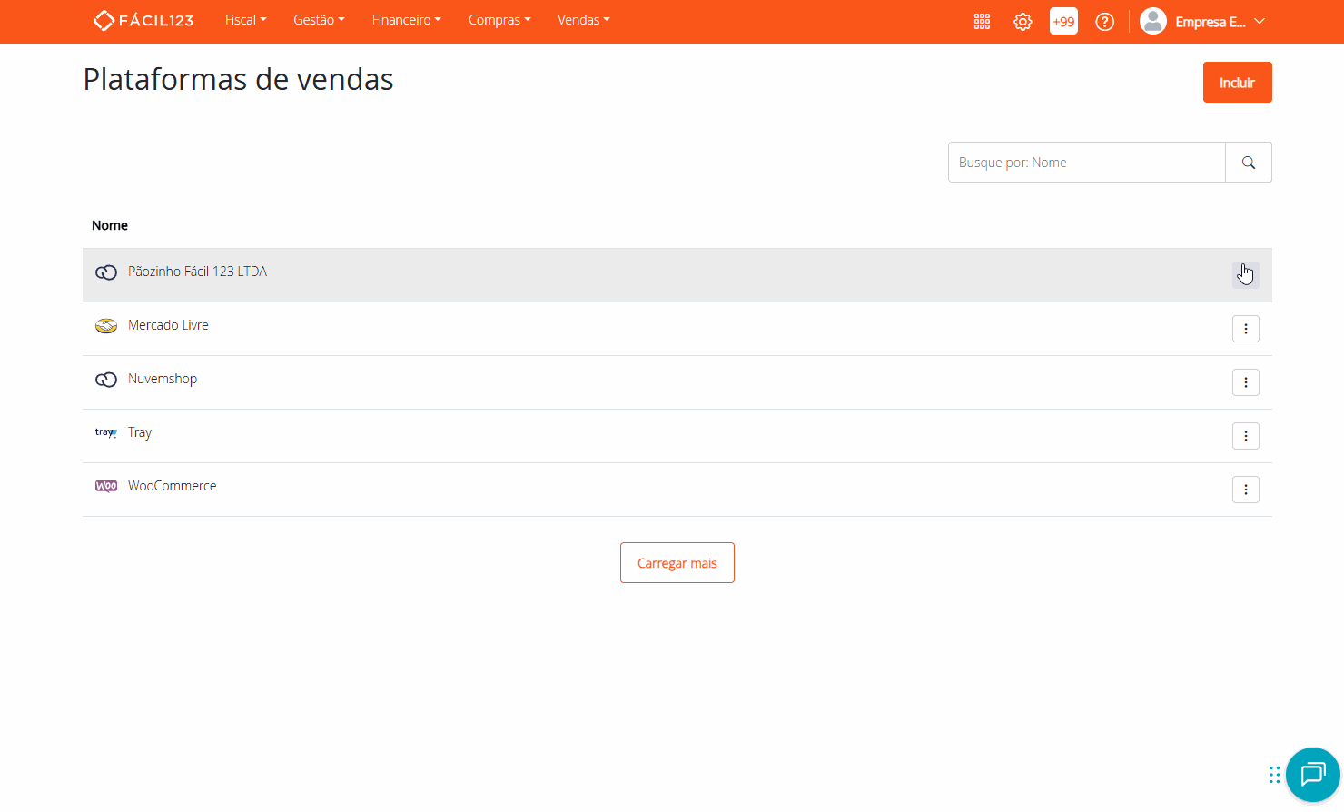Excluindo plataforma de venda
