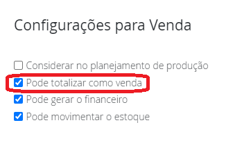 Configuração do quadro de vendas