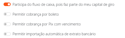 Opções para habilitar conta bancária