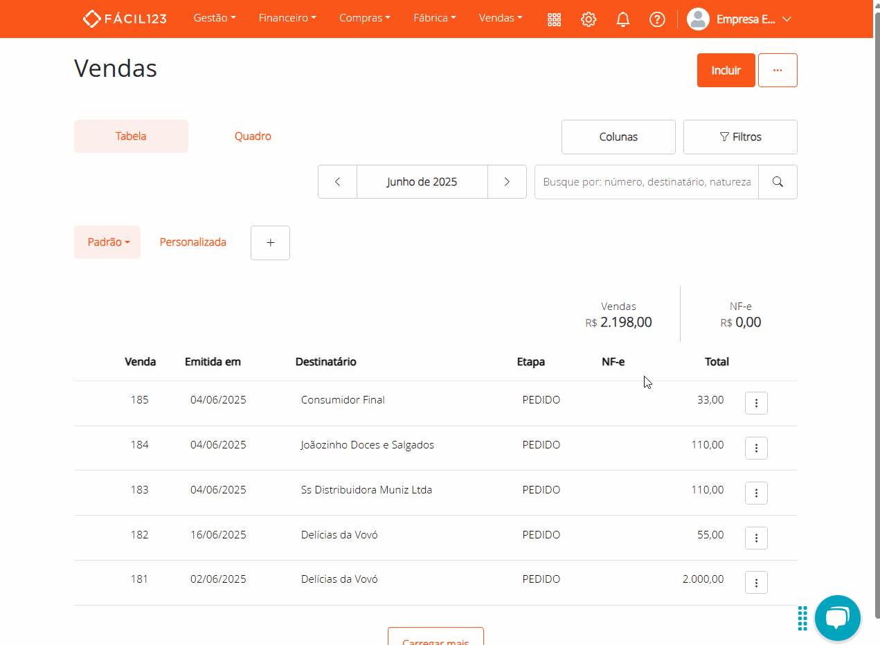 Histórico de alterações da nota